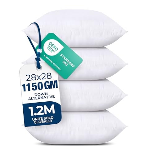 Utopia Bedding Throw Pillows Insert Pack of 4 White 28 x 28 Inches Bed and Couch Pillows Indoor Decorative Pillow - Image 1
