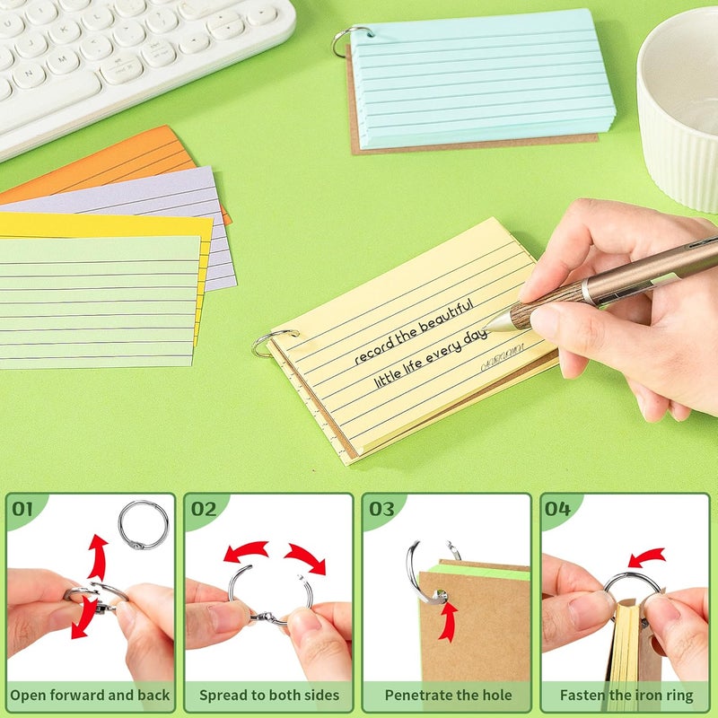 PENPRIS 500PCS Colored Index Cards with Rings - 10 Colours 10 Sets 5"x3" One Side Lined One Side Blank - Revision/Record/Flash Note/Study Cards/Memo Scratch Pads/to Do List for Office School Home PAP06MX500 - Image 4