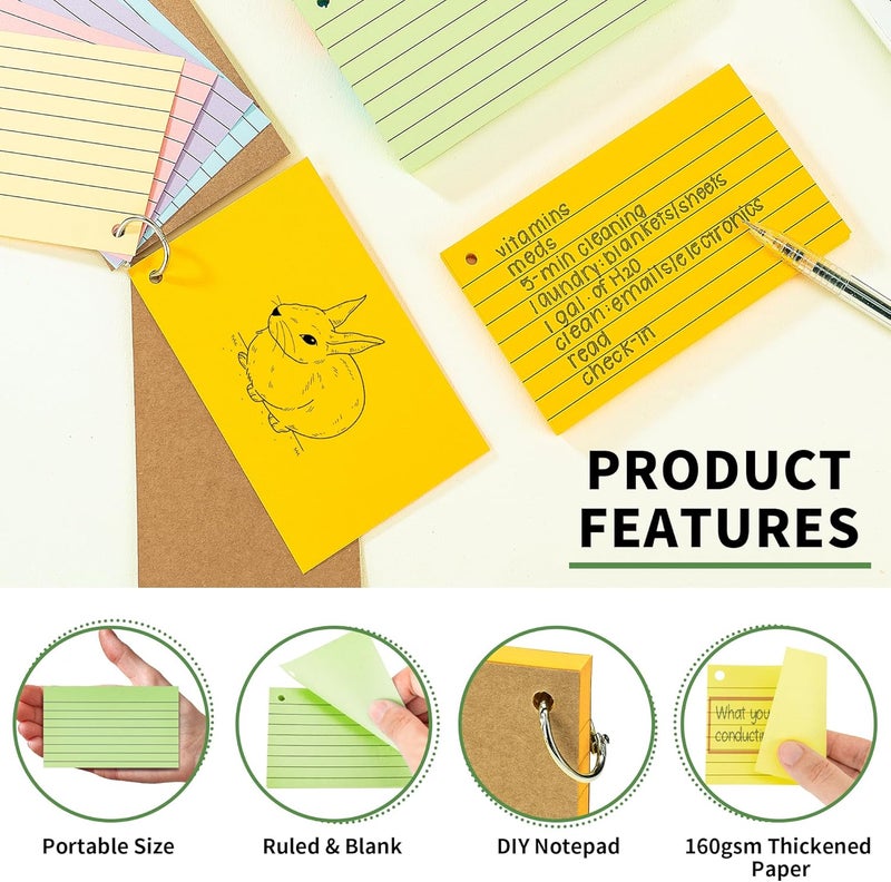 PENPRIS 500PCS Colored Index Cards with Rings - 10 Colours 10 Sets 5"x3" One Side Lined One Side Blank - Revision/Record/Flash Note/Study Cards/Memo Scratch Pads/to Do List for Office School Home PAP06MX500 - Image 3