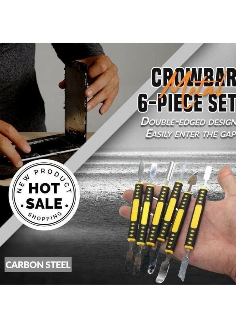 Metal Crowbar, Utility Pry Bar Set, 6 Piece Small Metal Spudger Pry Opening Repair Tools Kit, Professional Opening Pry Tool for Mobile Phone Metal Crowbar Pry - Image 4