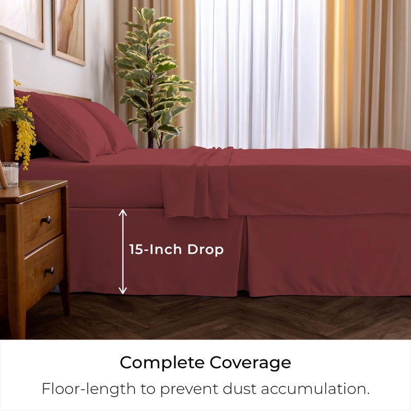Mellanni Bed Skirt King Size - Bed Skirting - 15-Inch Tailored Drop Pleated Dust Ruffle - Hotel Luxury Bedding - Wrinkle, Fade, Stain Resistant - 1 Bedskirt (King, Brick Red) - Image 2