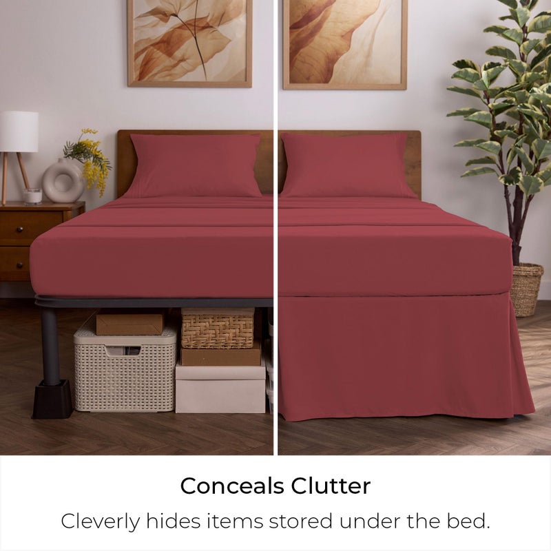 Mellanni Bed Skirt King Size - Bed Skirting - 15-Inch Tailored Drop Pleated Dust Ruffle - Hotel Luxury Bedding - Wrinkle, Fade, Stain Resistant - 1 Bedskirt (King, Brick Red) - Image 3