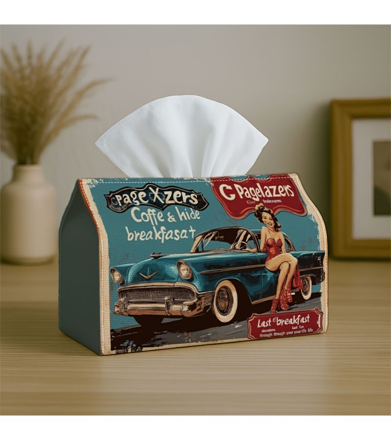 علبة مناديل بتصميم دينر كلاسيكي vintage للسيارات، مقاس 18×11×13 سم، ديكور للمنزل والمطبخ والسيارة - Image 4