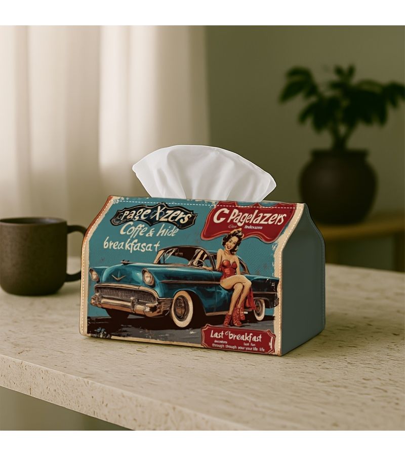 علبة مناديل بتصميم دينر كلاسيكي vintage للسيارات، مقاس 18×11×13 سم، ديكور للمنزل والمطبخ والسيارة - Image 2