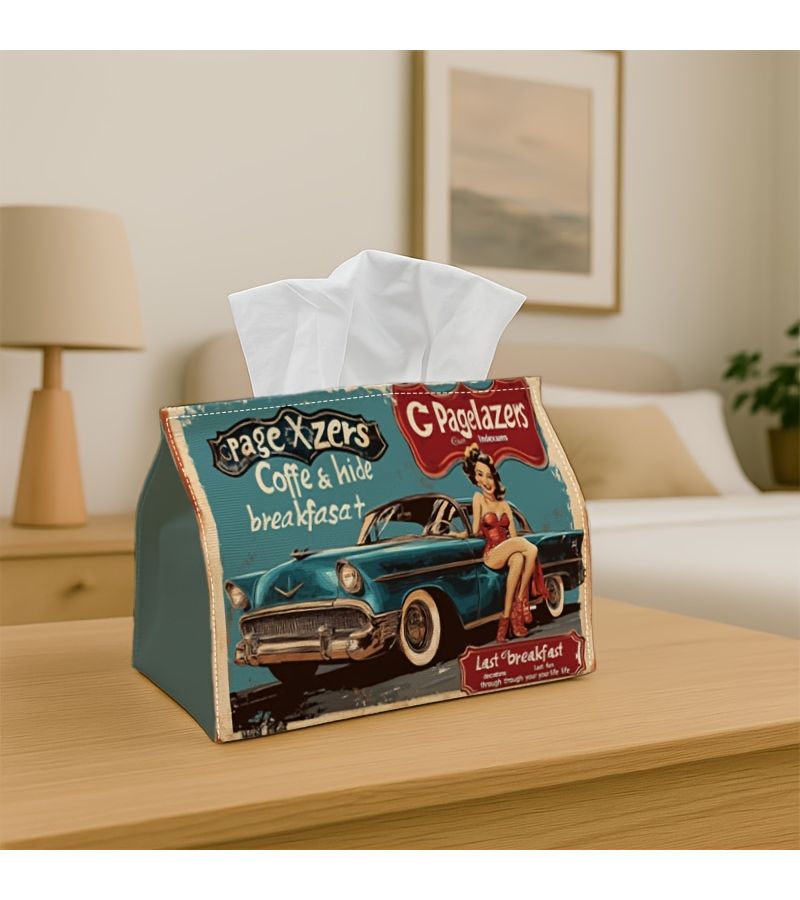علبة مناديل بتصميم دينر كلاسيكي vintage للسيارات، مقاس 18×11×13 سم، ديكور للمنزل والمطبخ والسيارة - Image 1