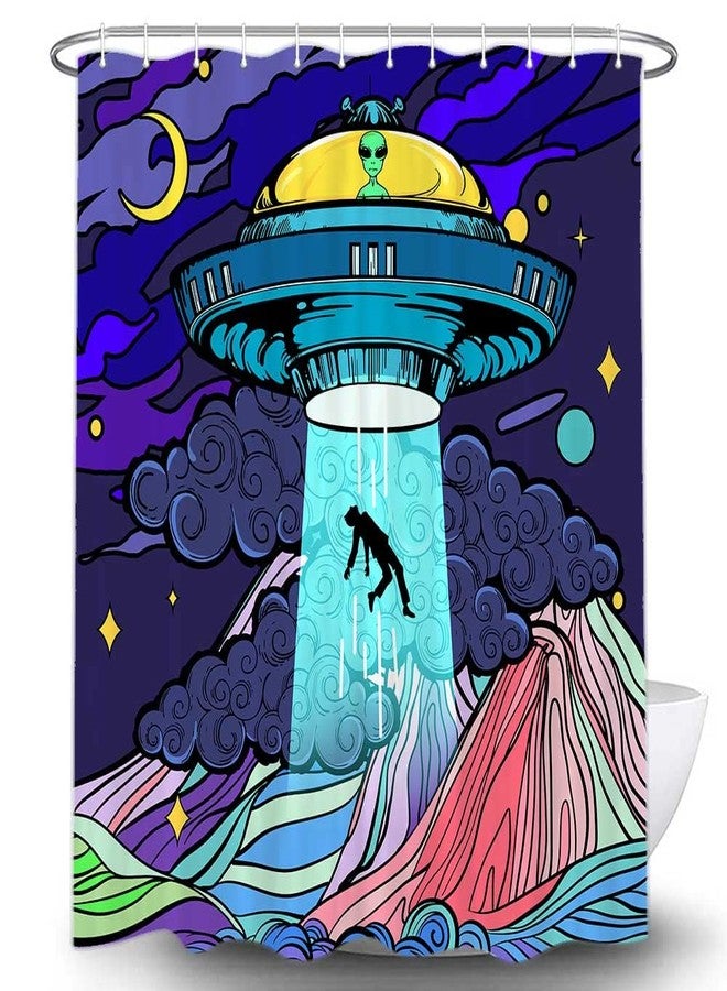 VEIGIKE Funny UFO Alien Shower Curtain for Bathroom, Unique Fun Space Blue Purple Fabric Shower Curtains Set, Novelty Weird Restroom Decor Accessories with Hooks 72X72inches - Image 3