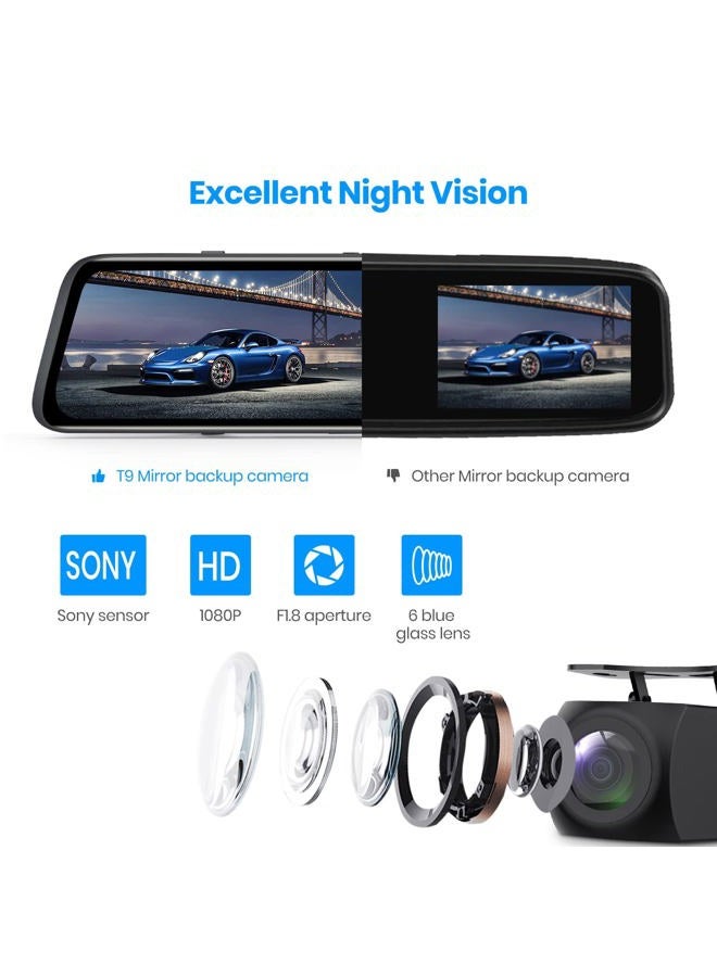 AUTO-VOX 9.35''1080P OEM Rear View Mirror Camera, Recording Wide View Back Up Camera for Cars, Smart Full Touch Screen Stream Media Backup Camera with Super Night Vision for Trucks,Vans, SUVS (T9) - Image 5