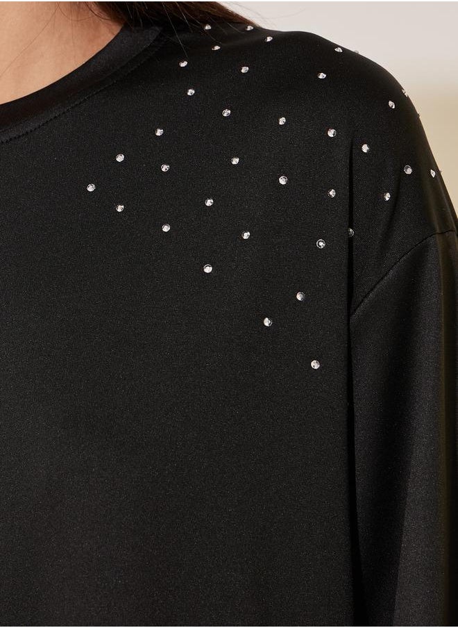 Take Two Women Black Studded Detail Short Sleeve Oversized T-Shirt  - Image 4