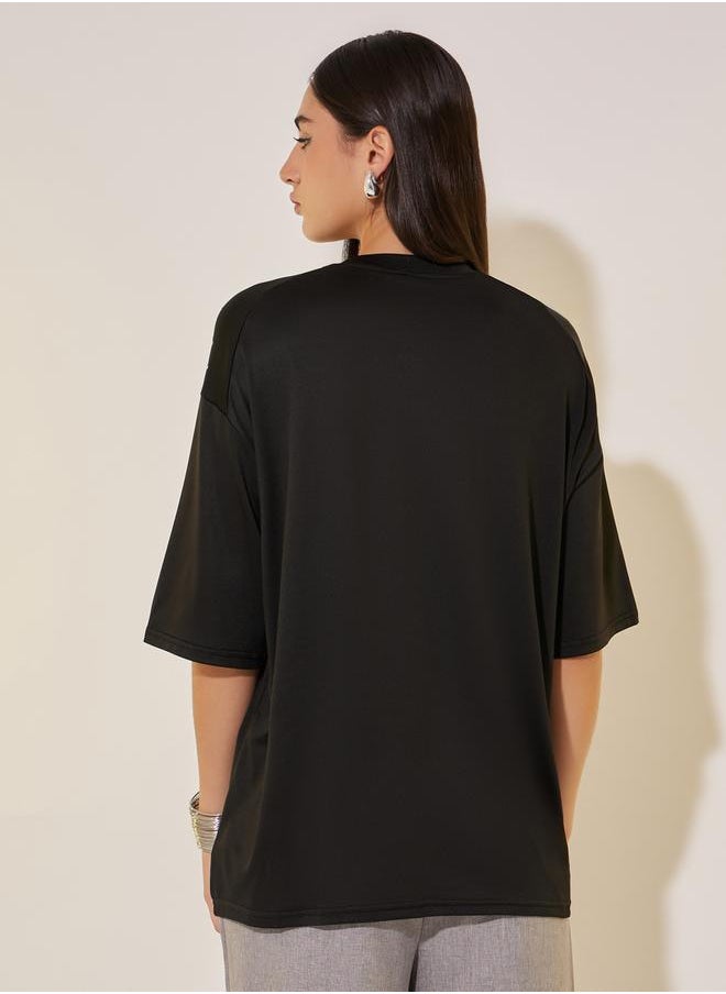 Take Two Women Black Studded Detail Short Sleeve Oversized T-Shirt  - Image 5