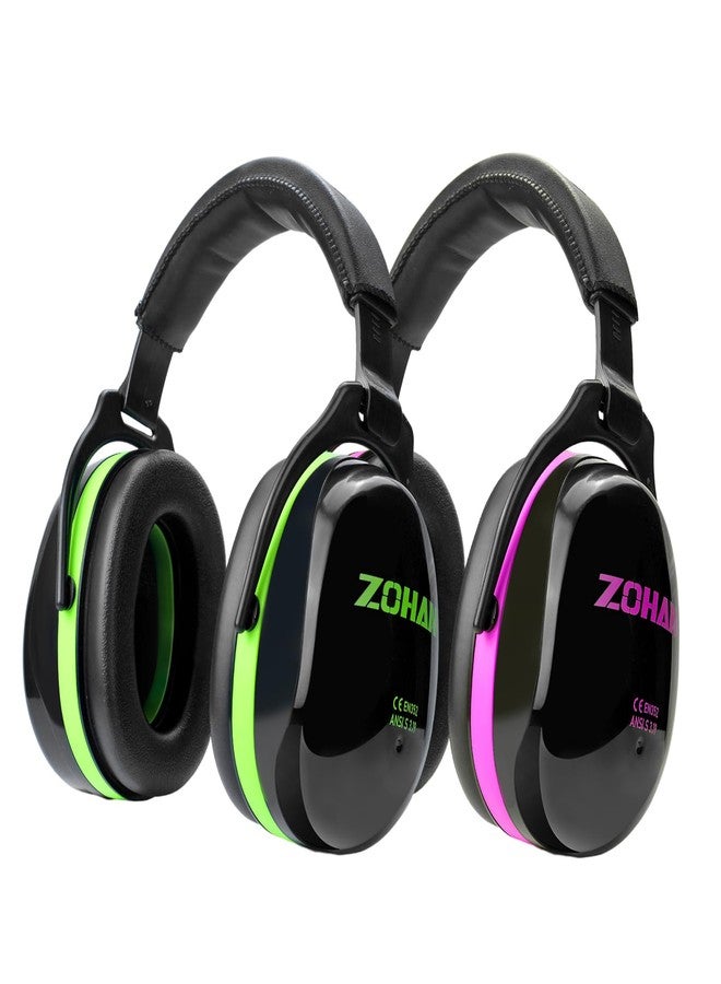 ZOHAN 012 Noise Reduction Earmuffs 2 Packs for Hearing Protection, NRR 28dB Adjustable Safety Ear Muffs for Mowing, Autism, Sporting Events, Outdoor Work, Construction - Green and Purple - Image 1