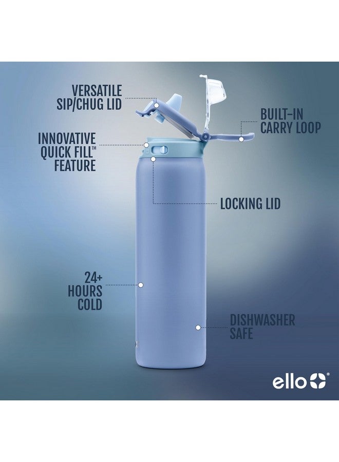إلو زجاجة مياه إيلو بوب آند فيل سعة 32 أونصة من الفولاذ المقاوم للصدأ بتقنية التعبئة السريعة، جدار مزدوج ومعزول بالفراغ، غطاء قفل مانع للتسرب، رشفة وشرب، قابلة لإعادة الاستخدام، خالية من مادة BPA، لون رين كلاود - Image 2