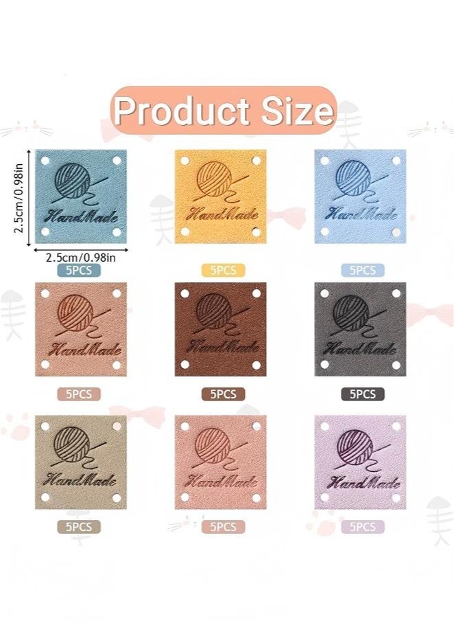 45 Pcs PU Leather Handmade Label, Colorful Handmade Tags for Crochet Items Handmade Clothing Labels Embellishments Knit Embossed Tag with Holes for DIY Crafts Sewing Jeans Bag Shoes Hat (9 Color) - Image 3