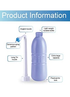MIRFA Portable large capacity 650 ml bottle for travel toilets with a hand-held water spray Shattaf - Blue color - Plastic bidet type  - Image 3