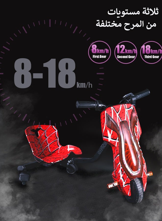 سكوتر كهربائي عالي الطاقة 36 فولت 360 درجة للانجراف والانجراف للأطفال والكبار - هيكل قابل للتعديل مع بلوتوث ومعدات حماية، 3 أوضاع سرعة، محرك بدون فرشاة  وات، 8-18 كم/ساعة مع حمولة 65 كجم، مناسب للأعمار من 6 سنوات فما فوق، سلسلة حصرية من نون - أحمر عنكبوتي - Image 2