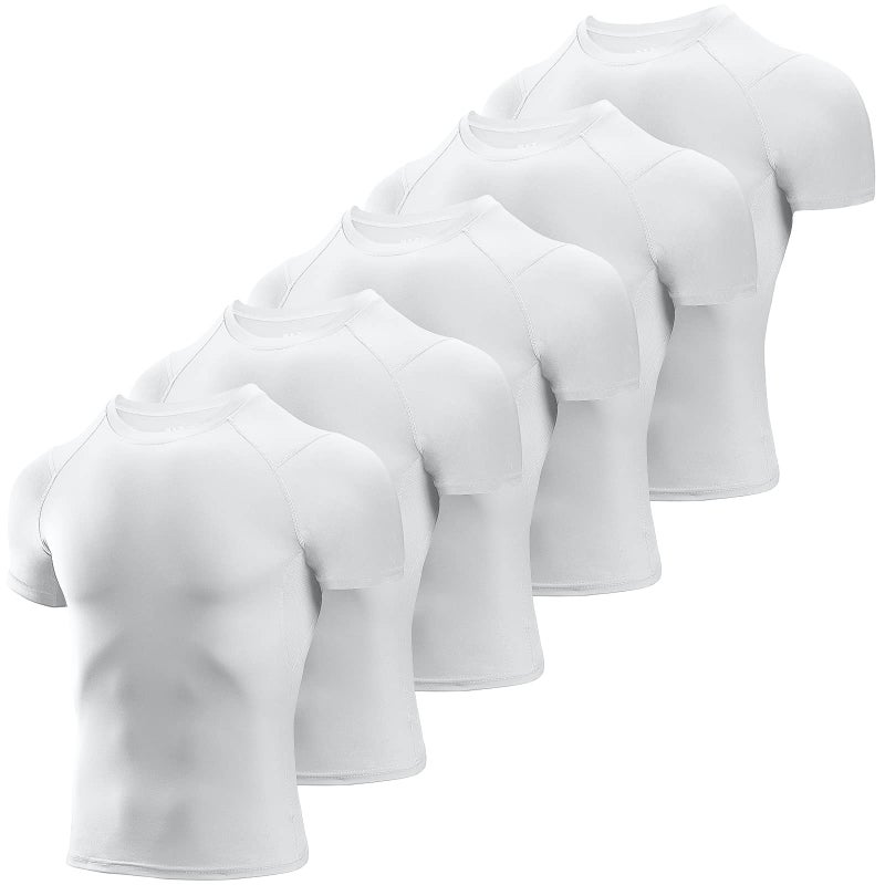 Niksa Men's Compression Shirts 3/5 Pack, Short Sleeve Athletic Compression Tops Cool Dry Workout T Shirt White - Image 1