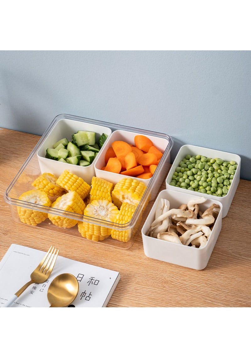 SYOSI Divided Veggie Tray with Lid, Stackable Vegetable Storage Square Appetizer Relish, Serving Platter with 4 Compartment Snack Containers for Food Fruit Small Refrigerator Organizer Bins Produce Saver - Image 4