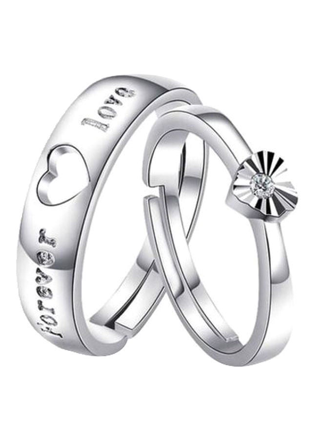 Silver Plated Rhinestone Studded Couple Rings - Image 1