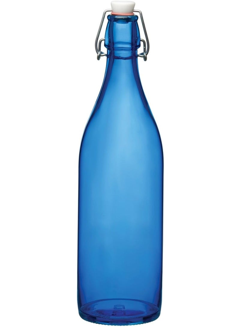 Bormioli Rocco Giara Beverage Bottle with Clamp Lid, 33.75 oz - Leakproof Glass Container for Homemade Juices & Dressings - Stylish Drinkware Storage for Kitchen/Restaurant - Made in Italy (Blue) - Image 1