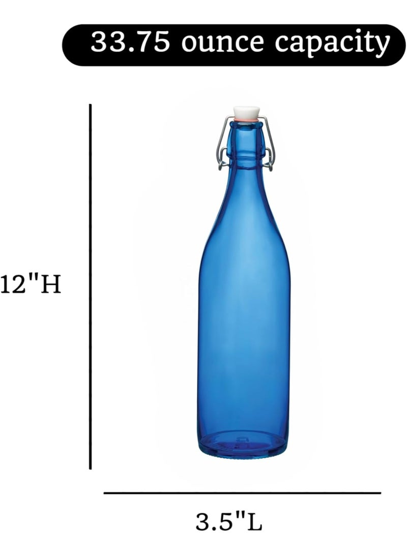 Bormioli Rocco Giara Beverage Bottle with Clamp Lid, 33.75 oz - Leakproof Glass Container for Homemade Juices & Dressings - Stylish Drinkware Storage for Kitchen/Restaurant - Made in Italy (Blue) - Image 2