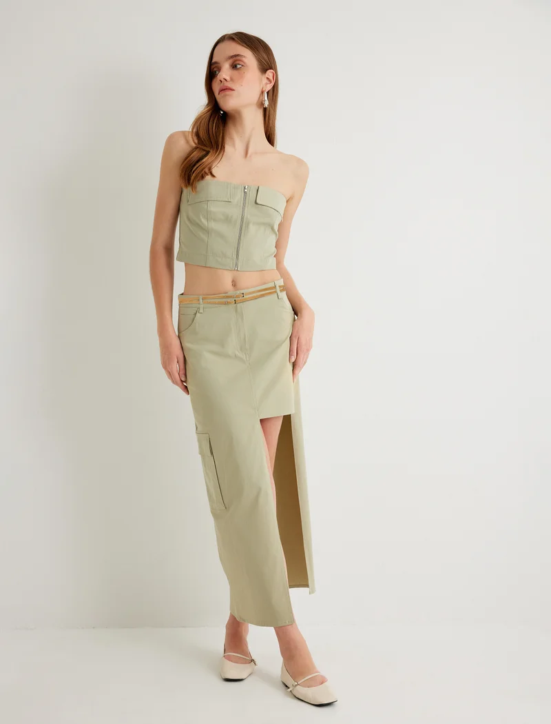 كوتون Asymmetric Midi Skirt