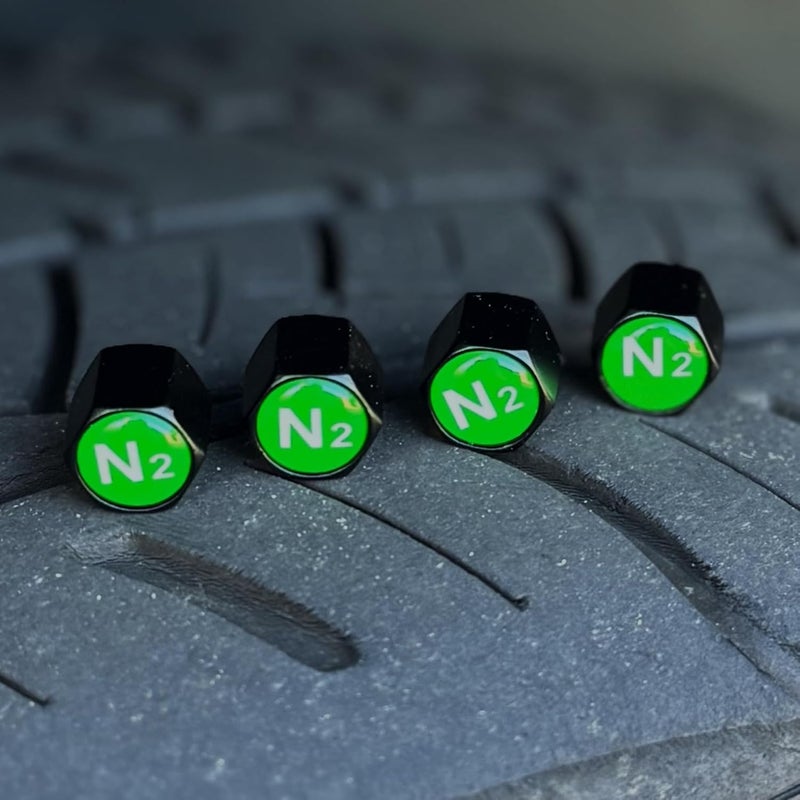 Tactilian N2 Nitrogen Tire Valve Caps | Leakproof Aluminum Tire Valve Stem Caps Green with Rubber O-Rings for Nitrogen Filled Tires | N2 Tire Valve Caps Green 4 Pack - Image 1