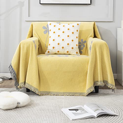 HOKIPO Chenille Sofa Couch Cover Throws Blanket Slipcover 1 Seater,180 (D) X 180 (L) Cm (AR-4593-D1), Yellow - Image 2