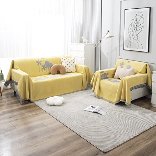HOKIPO Chenille Sofa Couch Cover Throws Blanket Slipcover 1 Seater,180 (D) X 180 (L) Cm (AR-4593-D1), Yellow - Image 3