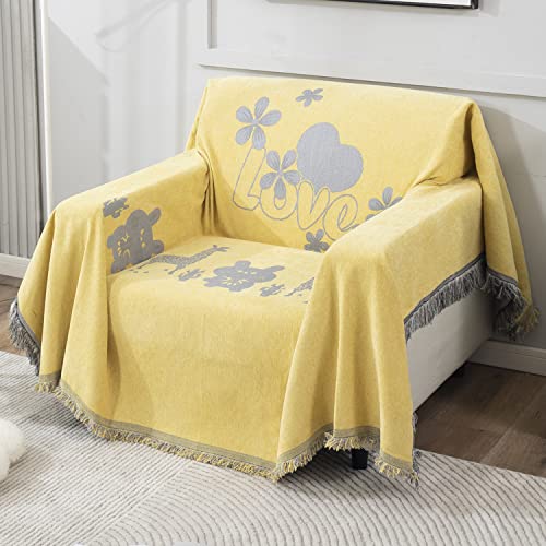 HOKIPO Chenille Sofa Couch Cover Throws Blanket Slipcover 1 Seater,180 (D) X 180 (L) Cm (AR-4593-D1), Yellow - Image 1