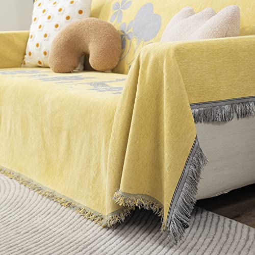 HOKIPO Chenille Sofa Couch Cover Throws Blanket Slipcover 1 Seater,180 (D) X 180 (L) Cm (AR-4593-D1), Yellow - Image 4