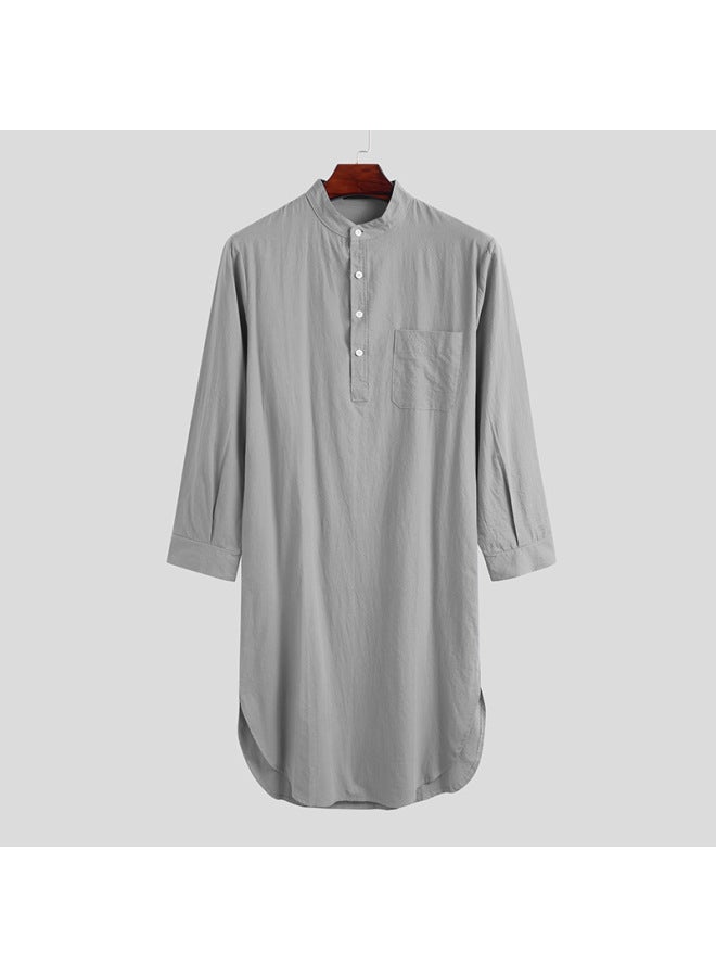عباية - بيجاما نوم رجالية طويلة - رمادي، مقاس XL - ملابس نوم، ملابس استرخاء مريحة، رداء قطني ناعم، ملابس منزلية، ثوب نوم - Image 1