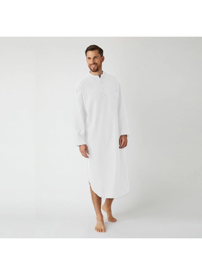 عباية - بيجاما نوم رجالية طويلة - رمادي، مقاس XL - ملابس نوم، ملابس استرخاء مريحة، رداء قطني ناعم، ملابس منزلية، ثوب نوم - Image 5