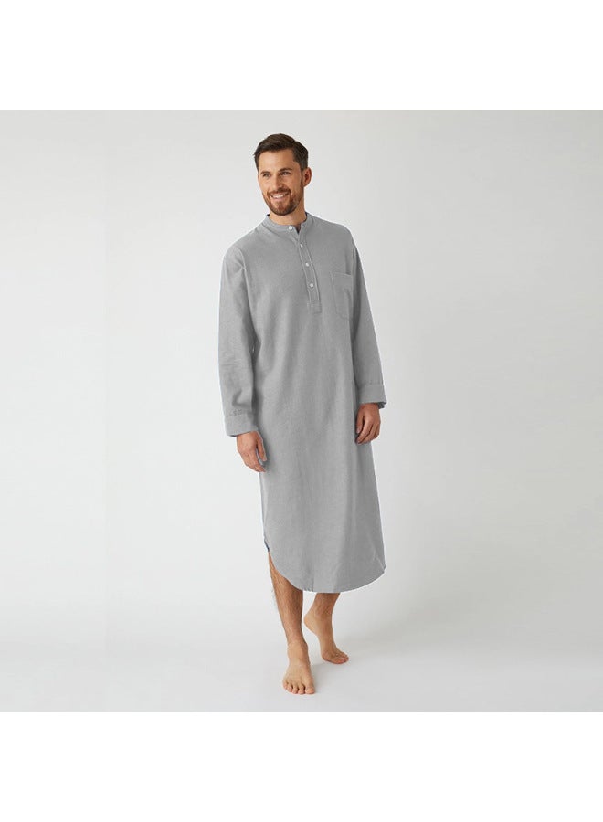 عباية - بيجاما نوم رجالية طويلة - رمادي، مقاس XL - ملابس نوم، ملابس استرخاء مريحة، رداء قطني ناعم، ملابس منزلية، ثوب نوم - Image 3