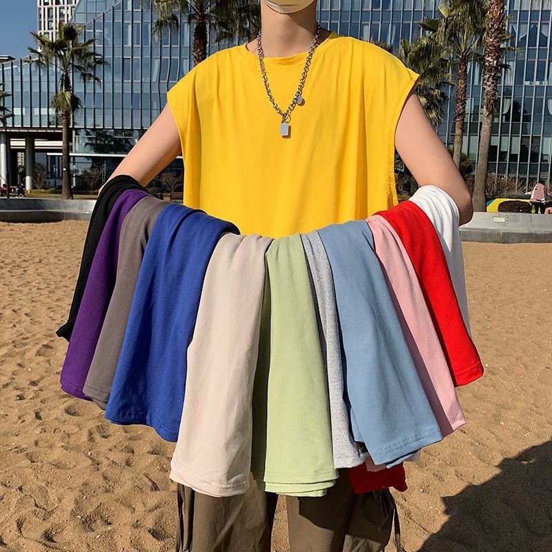 Hong Kong Style ins Summer Trendy Base Shirt Loose Sports Vest Sleeveless T-shirt Men's Korean-style Short-sleeved Outer Wear Solid Color Top - Image 2