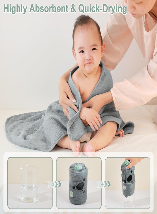 FIOBEE منشفة أطفال بغطاء فايوبى 100% موسلين، منشفة استحمام للأطفال حديثي الولادة بتصميم حيوانات، أساسية استحمام فائقة النعومة وامتصاص للأطفال، للجنسين، بنات وأولاد، 30 × 30 بوصة، دب رمادي - Image 5