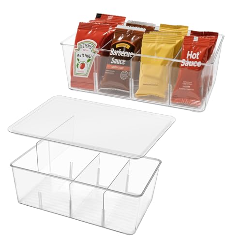 diatomiteco 2 Pack Sauce Packet Organizer, Storage Box for Ketchup Packets, Hot Sauce Packets, and Condiment Packets, Made of Clear Plastic, Suitable for Kitchen Storage, Refrigerator Storage, One Lid Included - Image 1