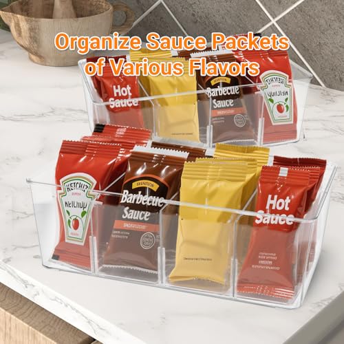 diatomiteco 2 Pack Sauce Packet Organizer, Storage Box for Ketchup Packets, Hot Sauce Packets, and Condiment Packets, Made of Clear Plastic, Suitable for Kitchen Storage, Refrigerator Storage, One Lid Included - Image 5