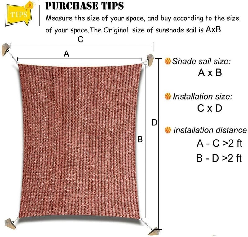 DIIG Patio Sun Shade Sail Canopy, 6' x 8' Rectangle Shade Cloth Block Sunshade Fabric - Outdoor Cover Awning Shelter for Pergola Backyard Garden Yard (Red Color) - Image 2