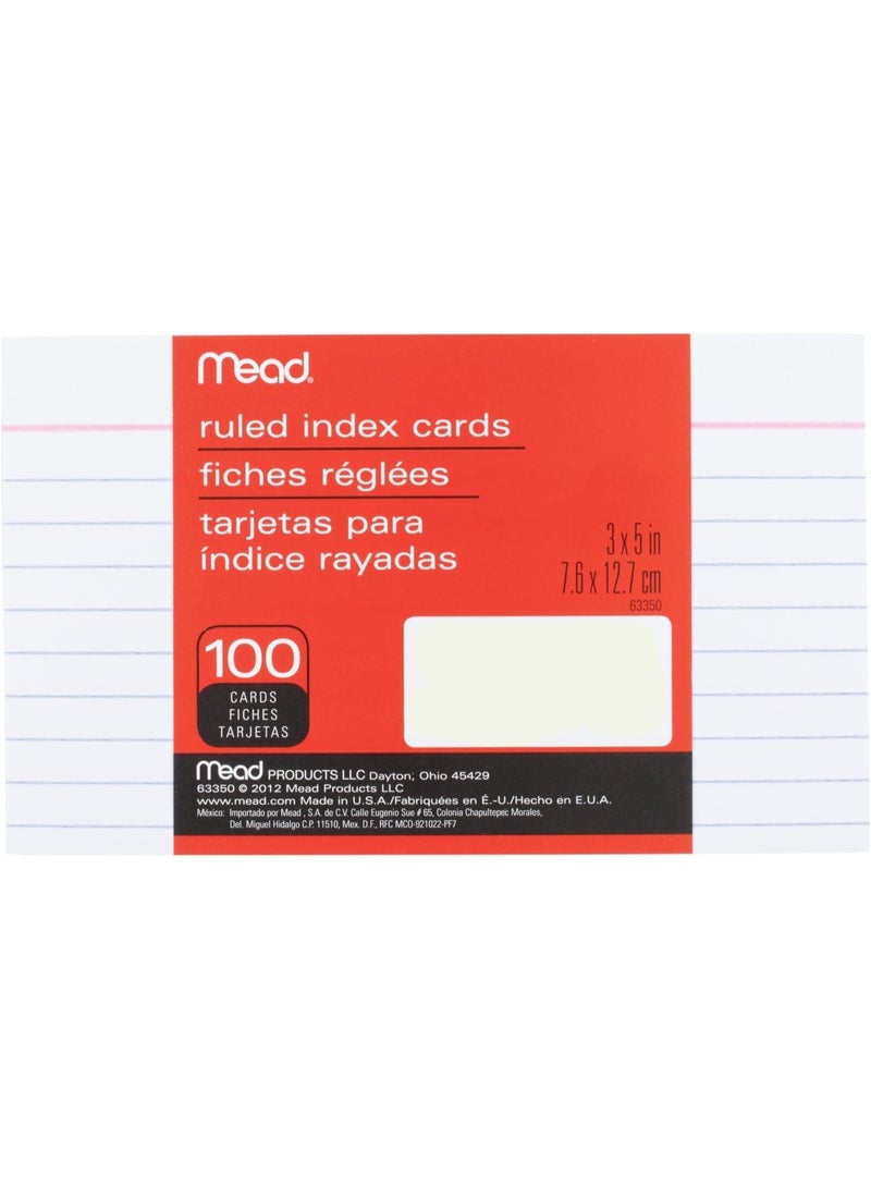 Mead Lined Index Cards, Note Cards, Ruled, 100 Count, 3" x 5", White (63350) - Image 1