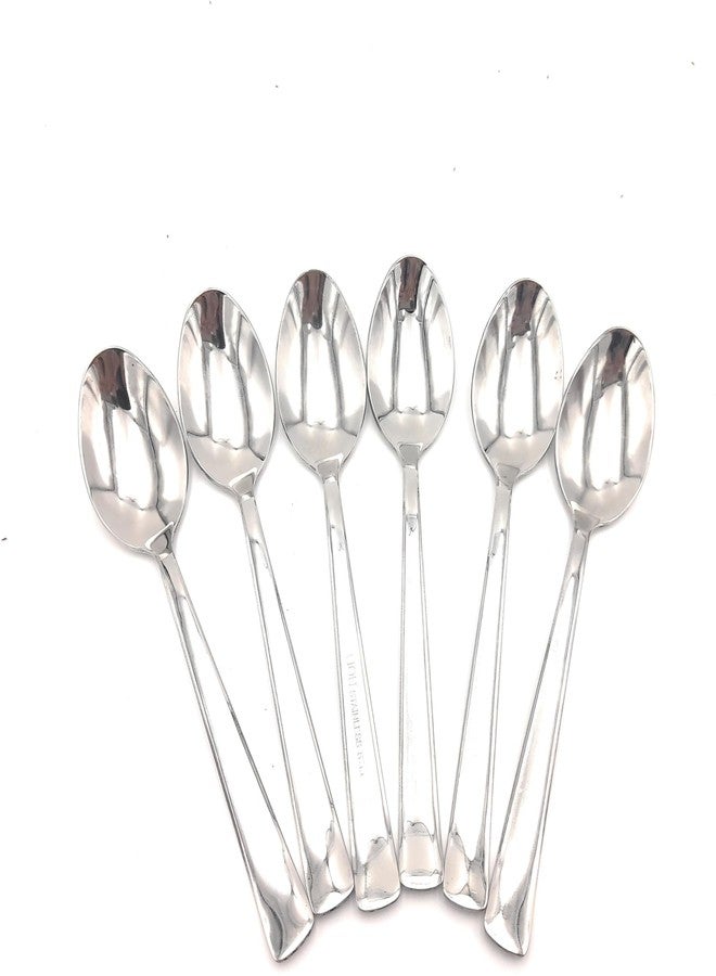 SHLINCO Steel Dessert Spoon Set for Home/Kitchen/Dining, Combo of 6 Pieces, Silver (Round Edge), Embroidered Design Handel [ 16CM Long ], [3.5 CM Brode ] Steel Serving Spoon Set (Pack of 6) - Image 1