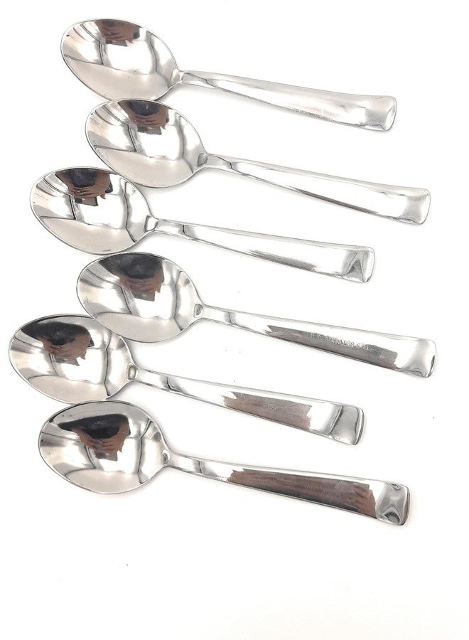 SHLINCO Steel Dessert Spoon Set for Home/Kitchen/Dining, Combo of 6 Pieces, Silver (Round Edge), Embroidered Design Handel [ 16CM Long ], [3.5 CM Brode ] Steel Serving Spoon Set (Pack of 6) - Image 2