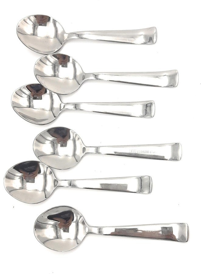 SHLINCO Steel Dessert Spoon Set for Home/Kitchen/Dining, Combo of 6 Pieces, Silver (Round Edge), Embroidered Design Handel [ 16CM Long ], [3.5 CM Brode ] Steel Serving Spoon Set (Pack of 6) - Image 3