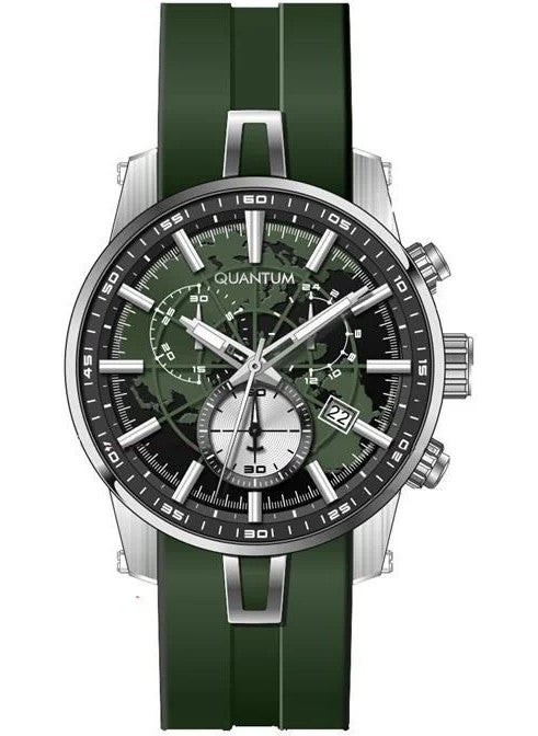 Quantum Men's New Model Silicone Green Color Original Wristwatch with Functional Calendar + Genuine Leather Card Holder Wallet Gift  - Image 2