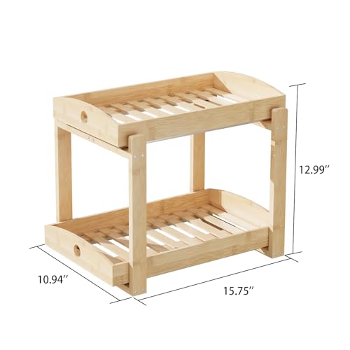 APRTAT 2 Pack Under Sink Organizer, Bamboo Wooden 2-Tier Pull-Out Storage with Sliding Drawers for Kitchen and Bathroom Cabinets, Easy Installation (Natural) - Image 2