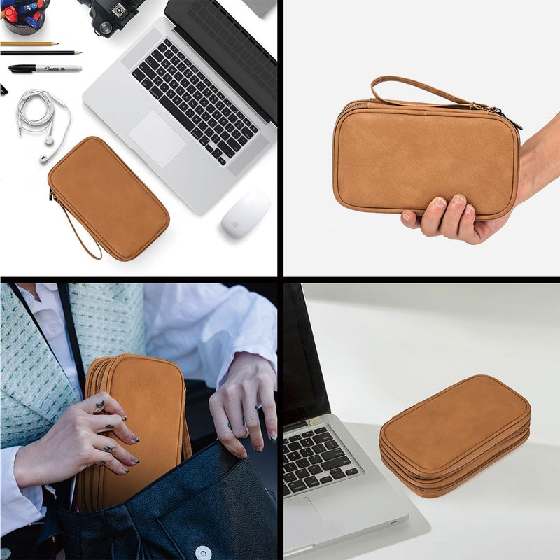 CAAORDKSO Travel Cable Organizer Pouch Electronic Accessories Carry Case Water Resistant Accessories Organizer Pouch Bag for Cable, Cord, Charger, USB, Phone, Power Bank, Earphone (Brown, Medium) - Image 5