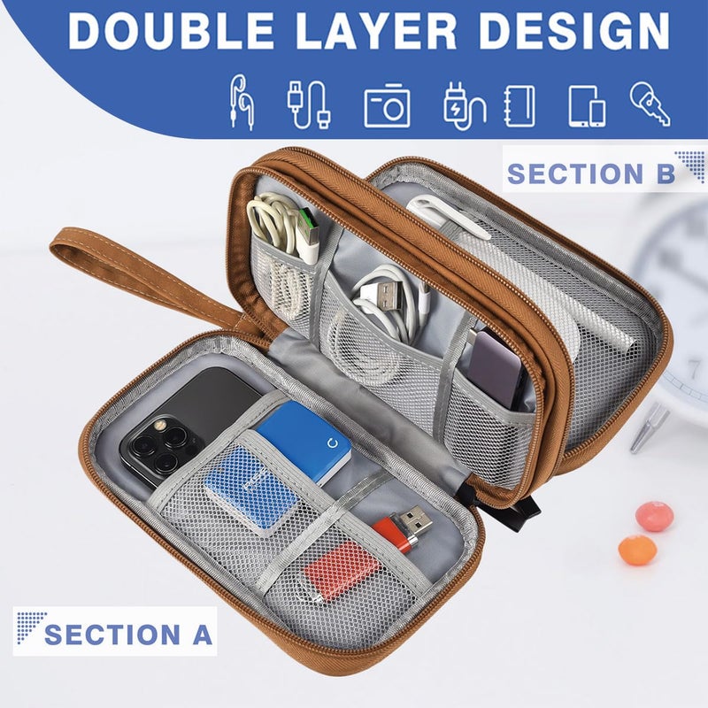 CAAORDKSO Travel Cable Organizer Pouch Electronic Accessories Carry Case Water Resistant Accessories Organizer Pouch Bag for Cable, Cord, Charger, USB, Phone, Power Bank, Earphone (Brown, Medium) - Image 3