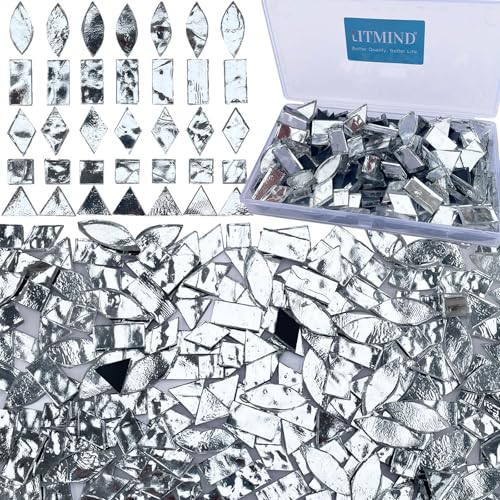 LITMIND Silver Stained Glass Mirror Mosaic Tiles with Black Backing 240 Pieces in 5 Shapes Rectangle Triangle Rhombus Square Leaf Mixed Sizes for Crafts Mosaic Projects Home Dcor - Image 1