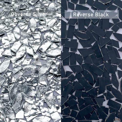 LITMIND Silver Stained Glass Mirror Mosaic Tiles with Black Backing 240 Pieces in 5 Shapes Rectangle Triangle Rhombus Square Leaf Mixed Sizes for Crafts Mosaic Projects Home Dcor - Image 3