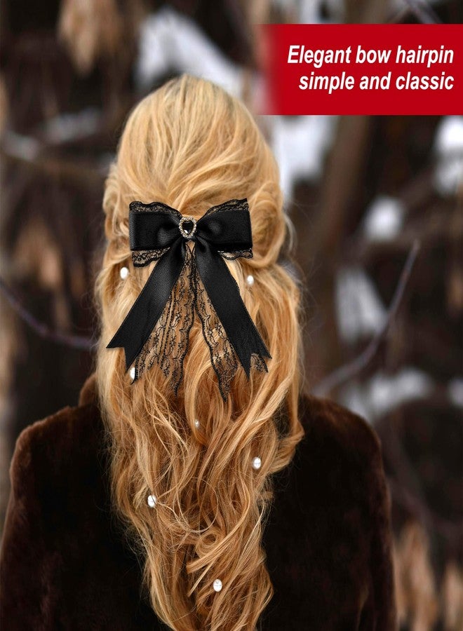 JIYINJIYIN 2 Pcs Black Lace Hair Bow Clips for Women, Cute Lace Hair Bows Clips with Long Tail Ribbon for Wedding Gothic Dress Decor Accessories Bridal Shower Gift - Image 3