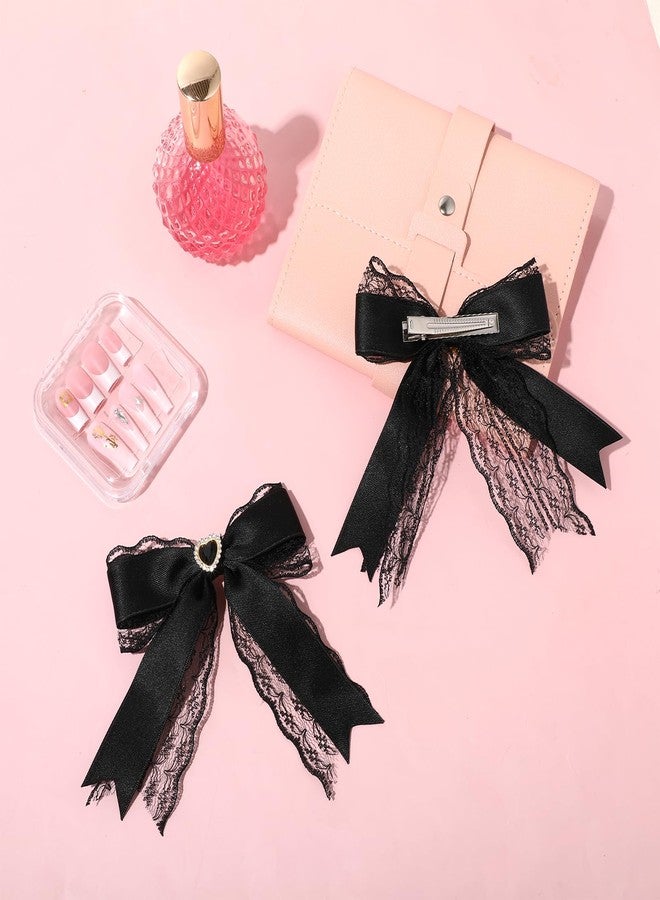 JIYINJIYIN 2 Pcs Black Lace Hair Bow Clips for Women, Cute Lace Hair Bows Clips with Long Tail Ribbon for Wedding Gothic Dress Decor Accessories Bridal Shower Gift - Image 4