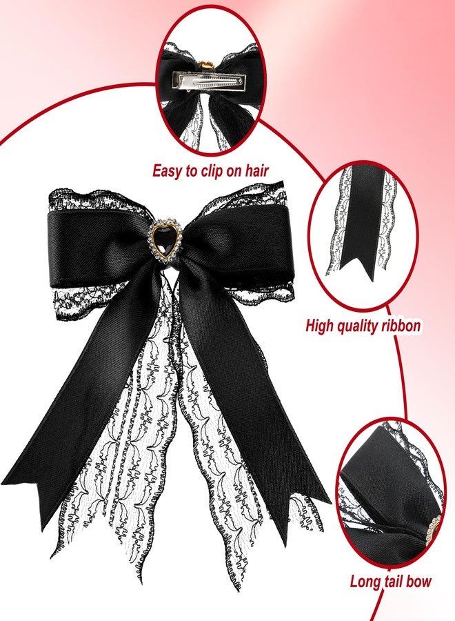 JIYINJIYIN 2 Pcs Black Lace Hair Bow Clips for Women, Cute Lace Hair Bows Clips with Long Tail Ribbon for Wedding Gothic Dress Decor Accessories Bridal Shower Gift - Image 5